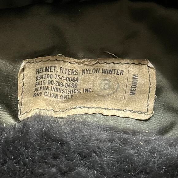 USAF 1975 HELMET FLYERS WINTER HAT B-9B AVIATOR PILOT GREEN MEDIUM - Picture 3 of 5